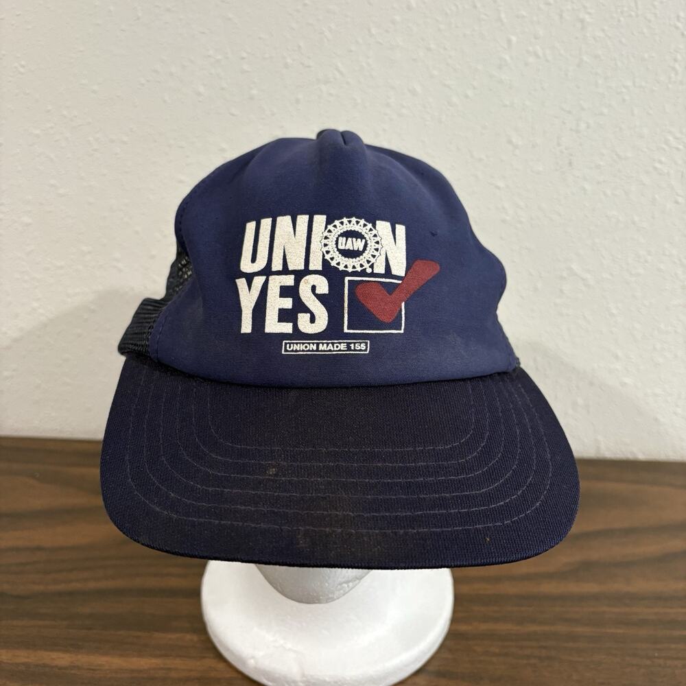 Vintage Union Yes Cap Hat Mesh Back Snapback UAW 155 Local Advertising USA